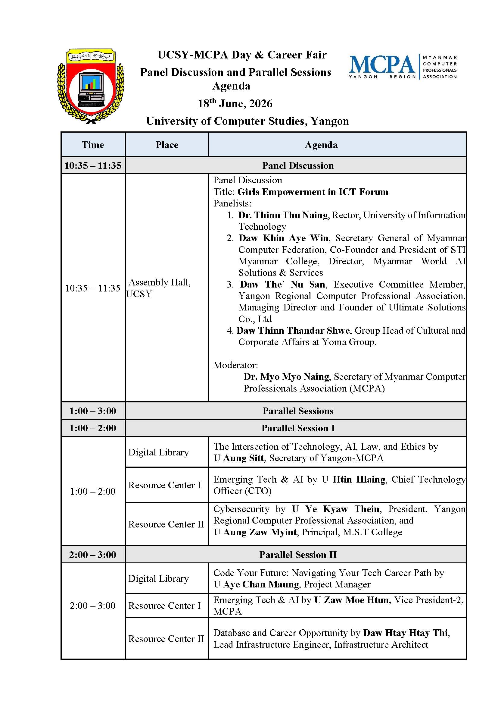 MCPA Afternoon Agenda
